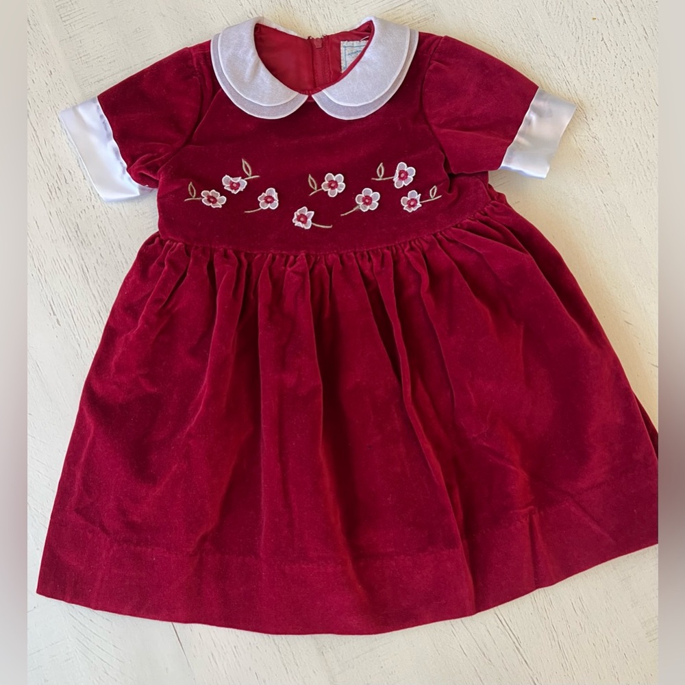 Marmellata Red Velvet Holiday Dress with Floral Details